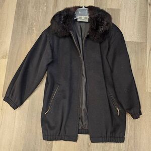 Bromley Collection Petite Coat Size 4 Womens Fur Wool PeaCoat